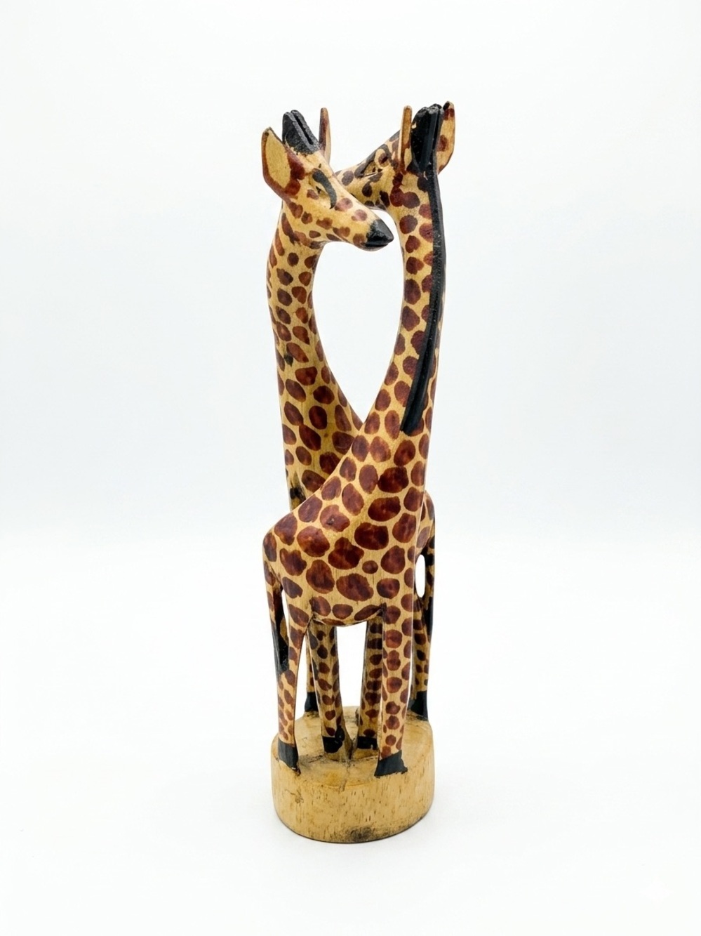 Hand-Carved Wooden Giraffe Pair Sculpture – African Safari Folk Art